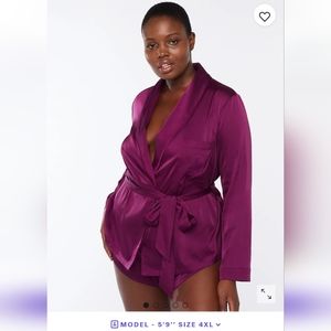 Savage x Fenty satin wrap pajama top with sash belt in dark purple sz 3X XXXL